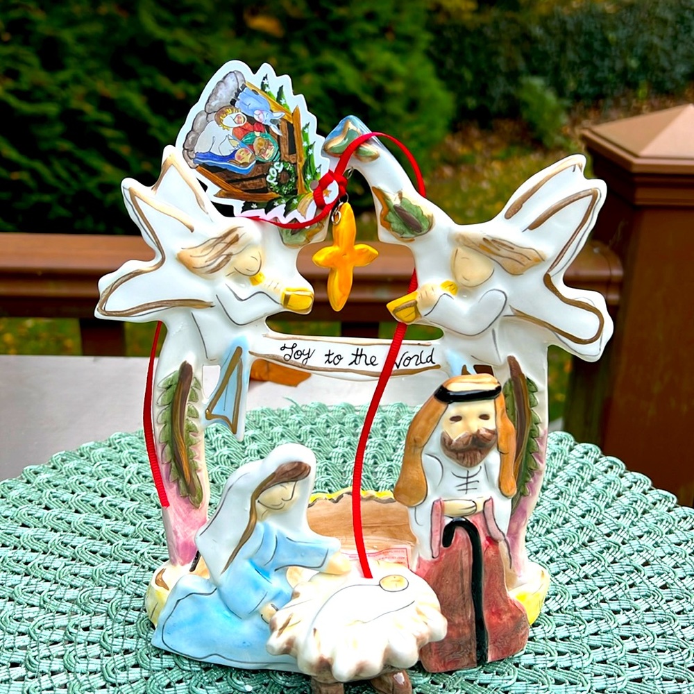 Heather Goldminc Nativity Tea Light Ceramic Blue Sky Christmas Joy to the world
